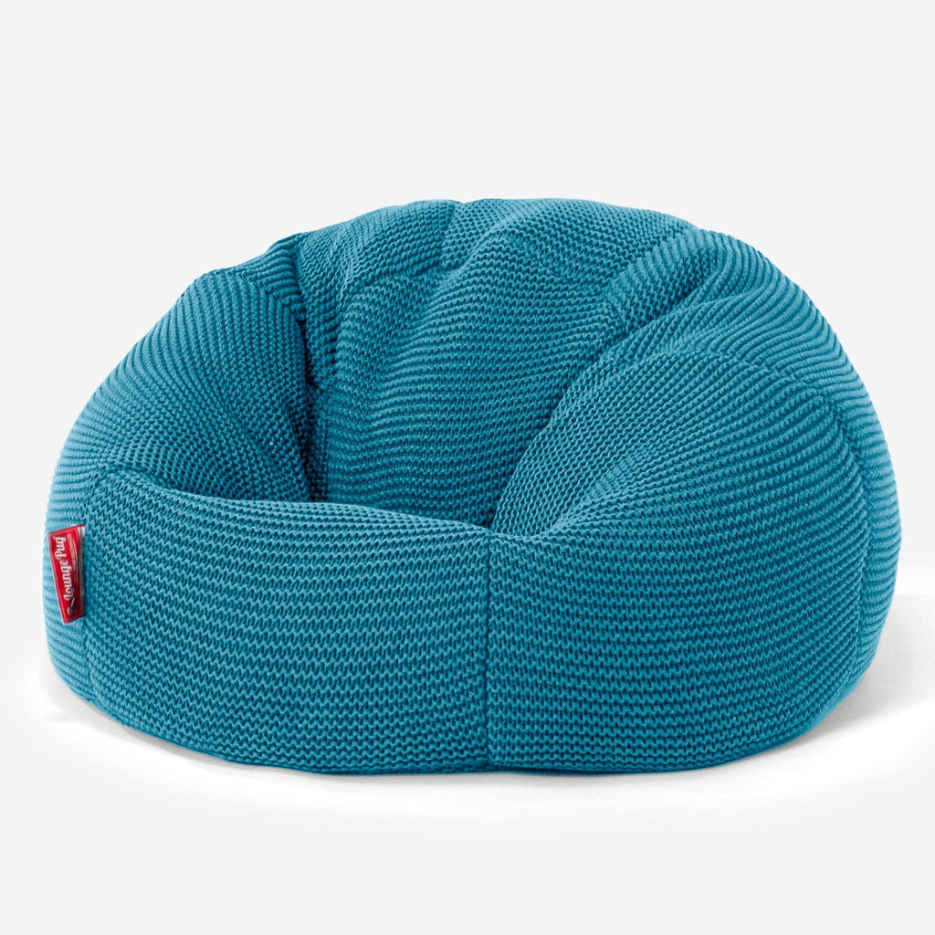 LOUNGE PUG - ELLOS Gebreide - Kinderfauteuil Zitzakken - Kinder Klassieke Zitzak Stoel - Petrol