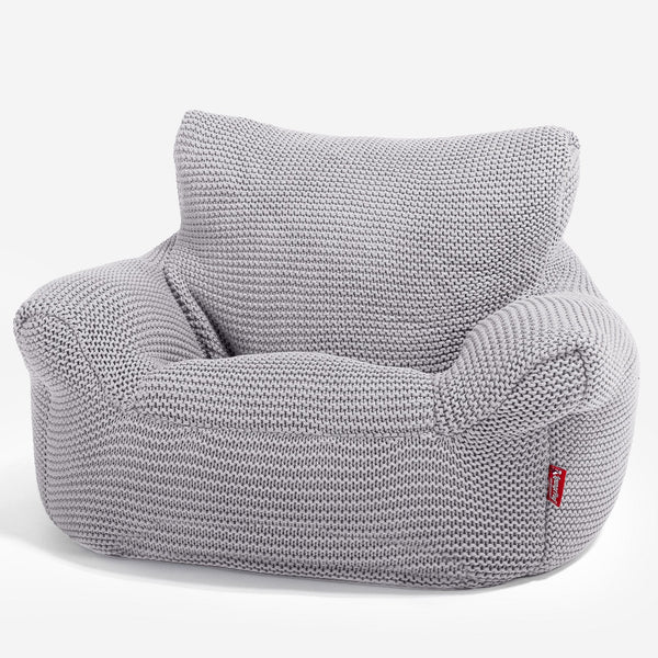 LOUNGE PUG - Kinderfauteuil Zitzakken - Poef - Ellos Gebreide Lichtgrijze