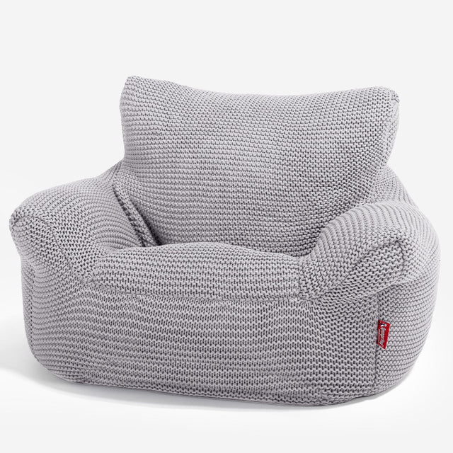 LOUNGE PUG - Kinderfauteuil Zitzakken - Poef - Ellos Gebreide Lichtgrijze