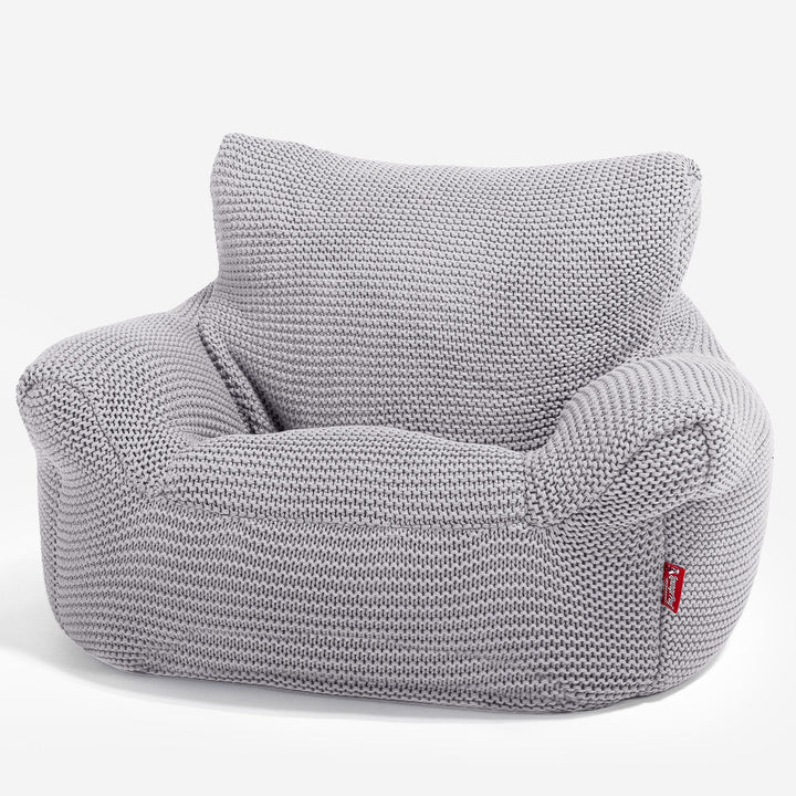 LOUNGE PUG - Kinderfauteuil Zitzakken - Poef - Ellos Gebreide Lichtgrijze