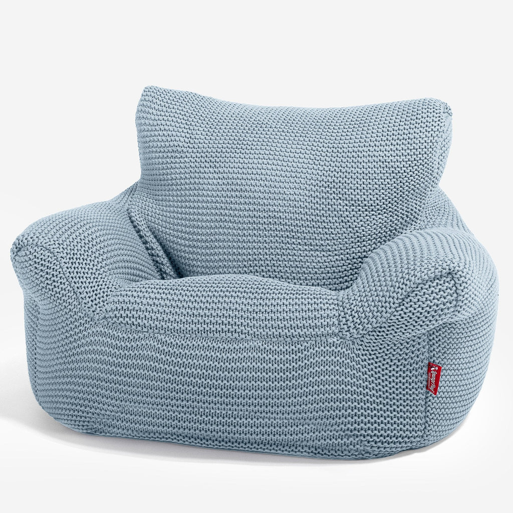 LOUNGE PUG - Kinderfauteuil Zitzakken - Poef - Ellos Gebreide Mistig Blauw
