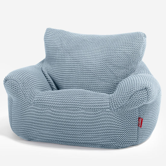 LOUNGE PUG - Kinderfauteuil Zitzakken - Poef - Ellos Gebreide Mistig Blauw