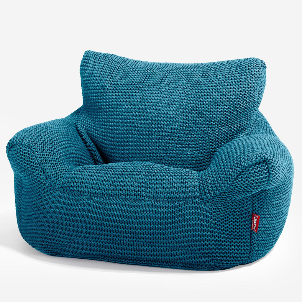 LOUNGE PUG - Kinderfauteuil Zitzakken - Poef - Ellos Gebreide Petrol