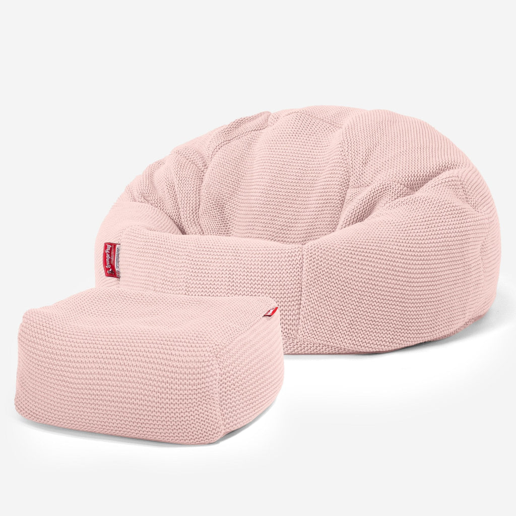 LOUNGE PUG, Klassieke Zitzak Stoel, Poef, Ellos Gebreide Baby Roze