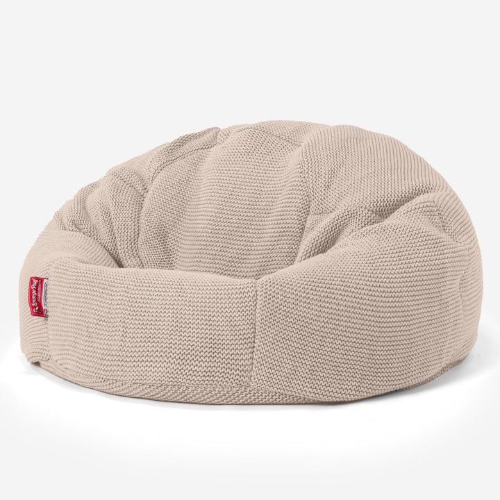 LOUNGE PUG, Klassieke Zitzak Stoel, Poef, Ellos Gebreide Crème