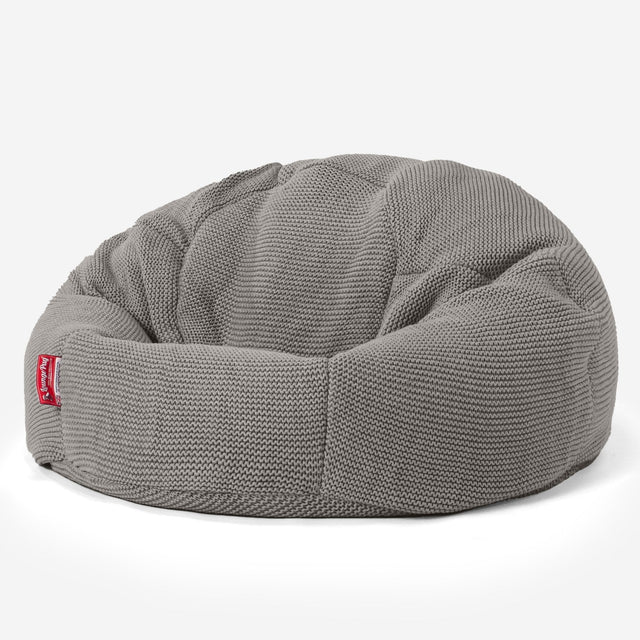 LOUNGE PUG, Klassieke Zitzak Stoel, Poef, Ellos Gebreide Grijs