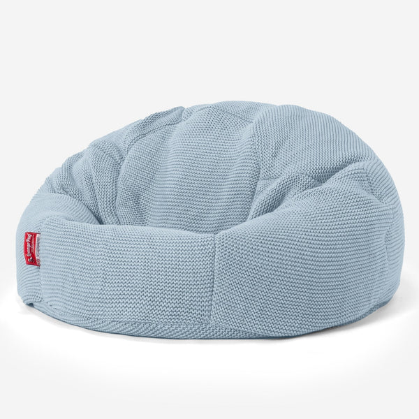 LOUNGE PUG, Klassieke Zitzak Stoel, Poef, Ellos Gebreide Mistig Blauw