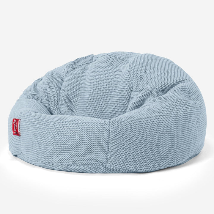 LOUNGE PUG, Klassieke Zitzak Stoel, Poef, Ellos Gebreide Mistig Blauw