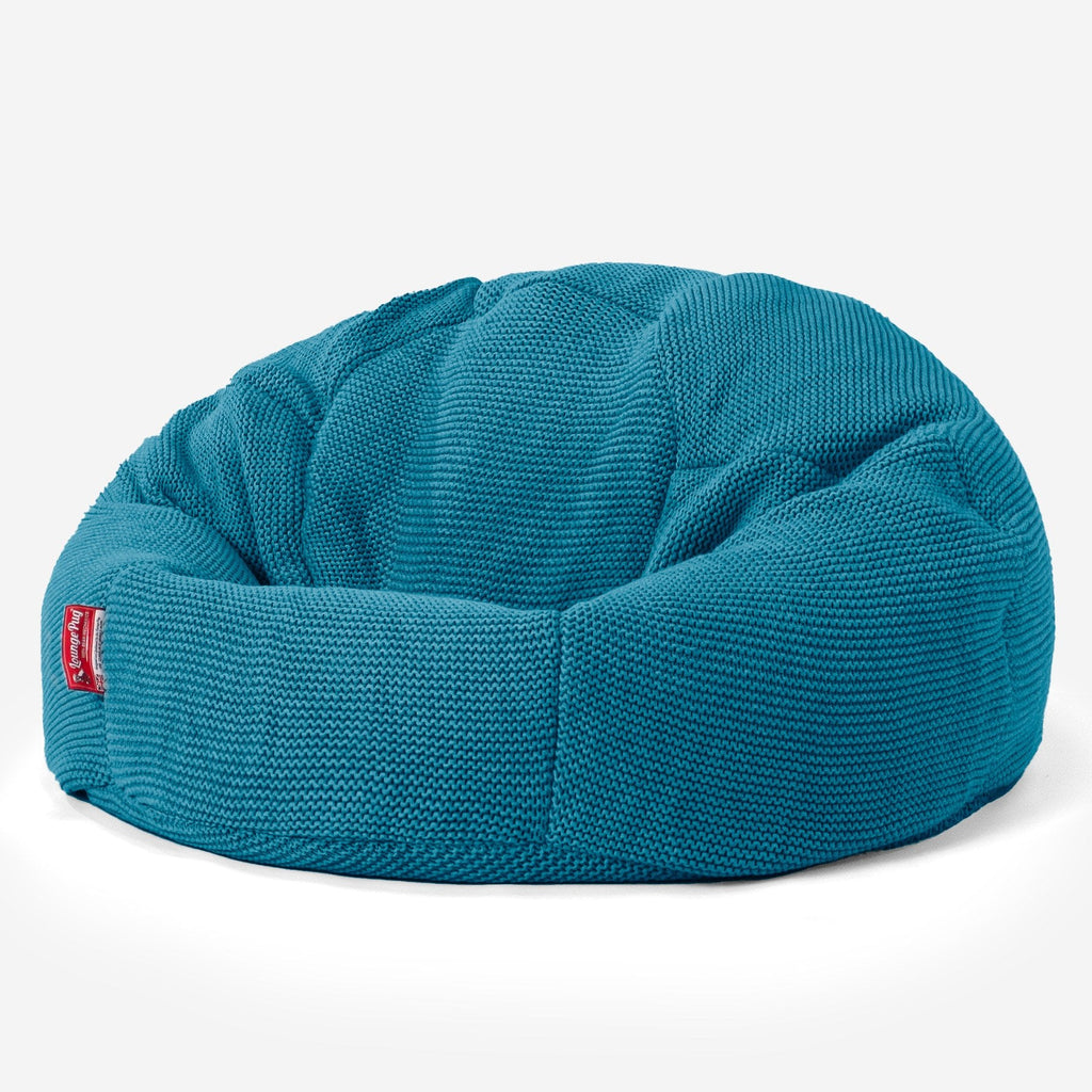 LOUNGE PUG, Klassieke Zitzak Stoel, Poef, Ellos Gebreide Petrol