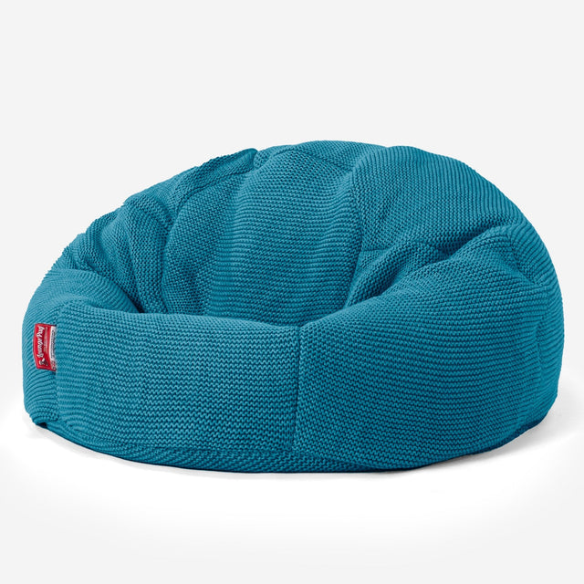LOUNGE PUG, Klassieke Zitzak Stoel, Poef, Ellos Gebreide Petrol