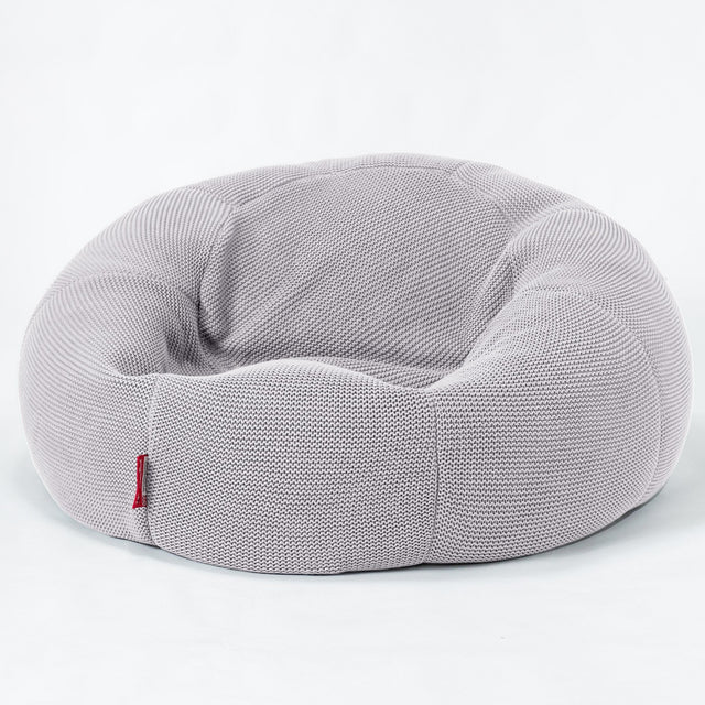 LOUNGE PUG - Klassieke Zitzak Stoel Bank - Beanbag - Fauteuil Poef - Ellos Gebreide Lichtgrijze