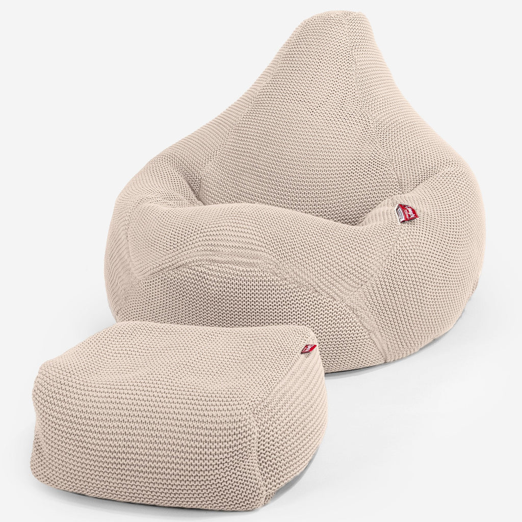 LOUNGE PUG - Zitzak Gaming Stoel - Fauteuil Poef - Ellos Gebreide Crème
