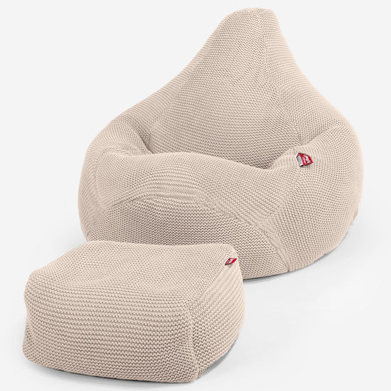 LOUNGE PUG - Zitzak Gaming Stoel - Fauteuil Poef - Ellos Gebreide Crème