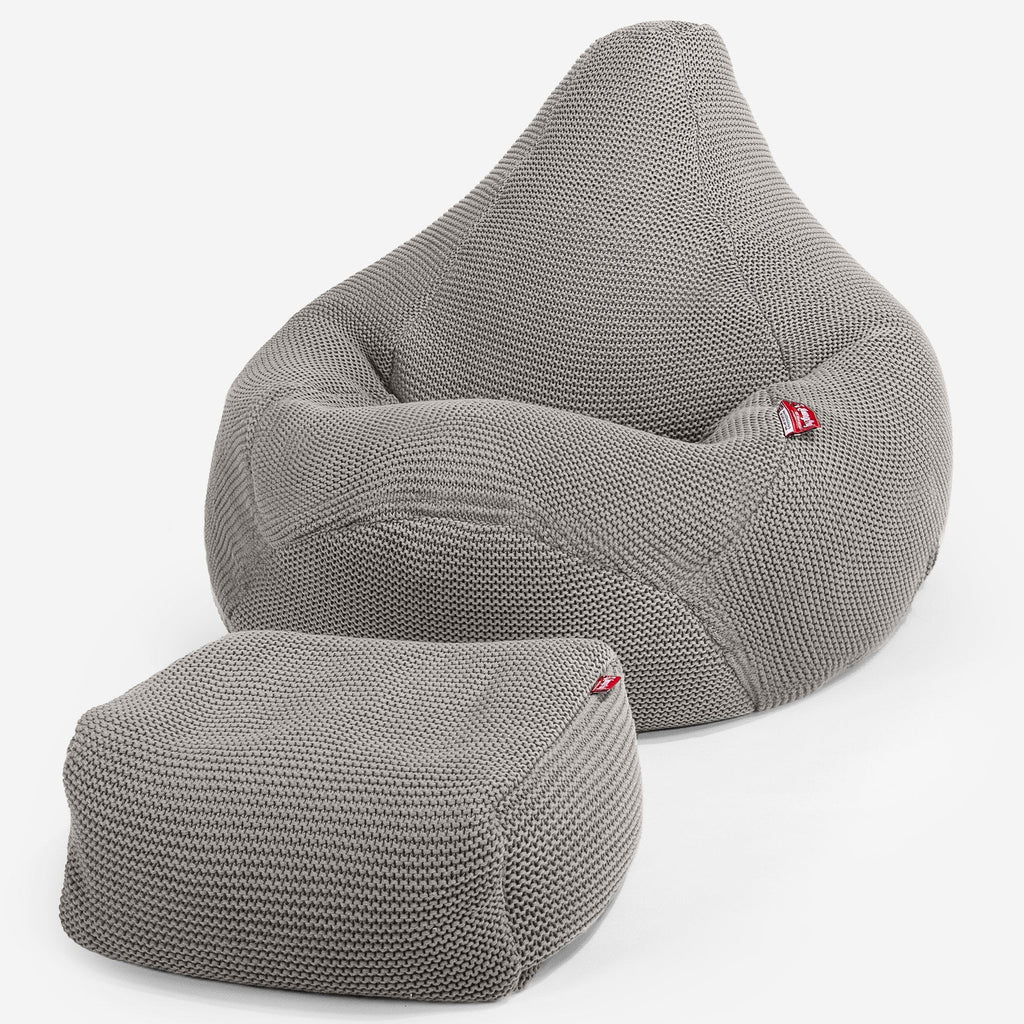 LOUNGE PUG - Zitzak Gaming Stoel - Fauteuil Poef - Ellos Gebreide Grijs