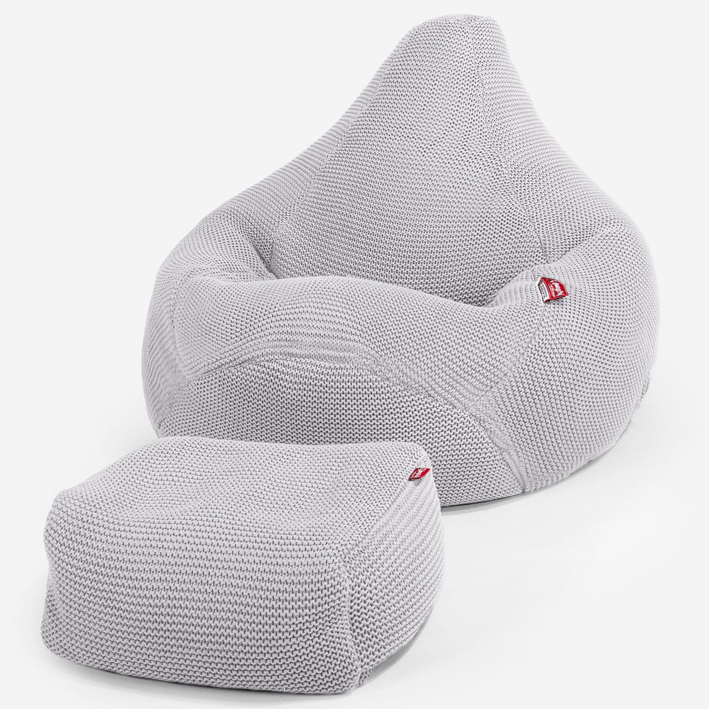 LOUNGE PUG - Zitzak Gaming Stoel - Fauteuil Poef - Ellos Gebreide Lichtgrijze