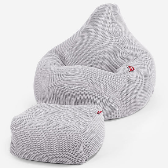 LOUNGE PUG - Zitzak Gaming Stoel - Fauteuil Poef - Ellos Gebreide Lichtgrijze