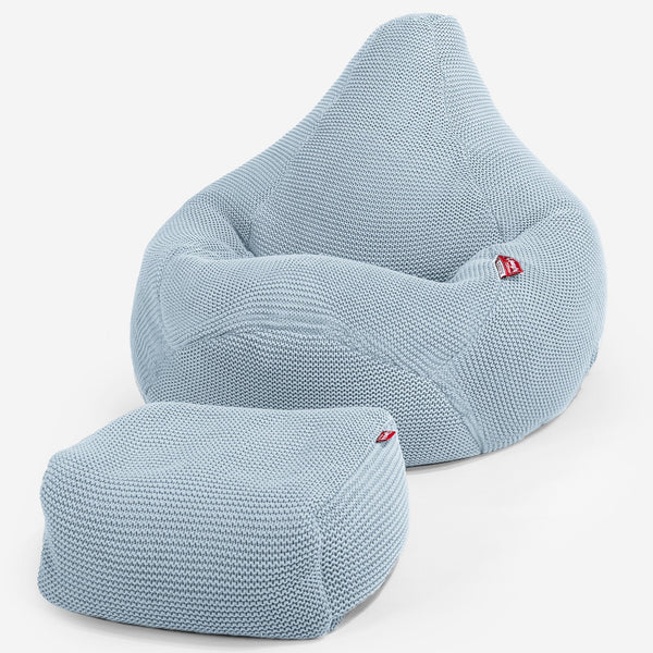 LOUNGE PUG - Zitzak Gaming Stoel - Fauteuil Poef - Ellos Gebreide Mistig Blauw