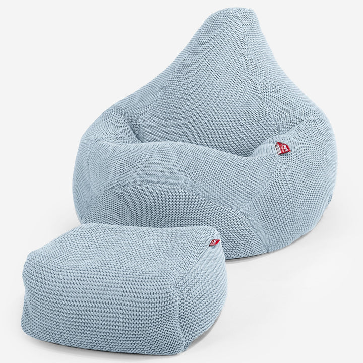 LOUNGE PUG - Zitzak Gaming Stoel - Fauteuil Poef - Ellos Gebreide Mistig Blauw
