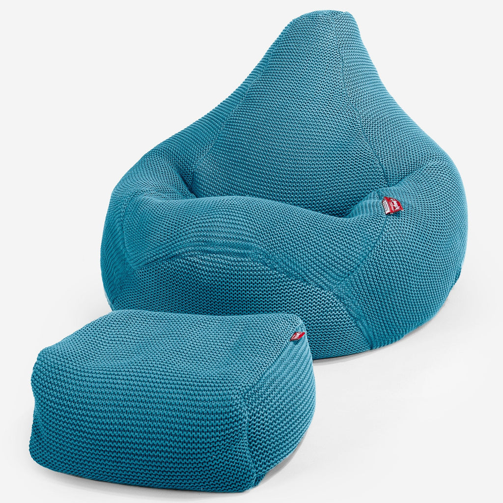 LOUNGE PUG - Zitzak Gaming Stoel - Fauteuil Poef - Ellos Gebreide Petrol