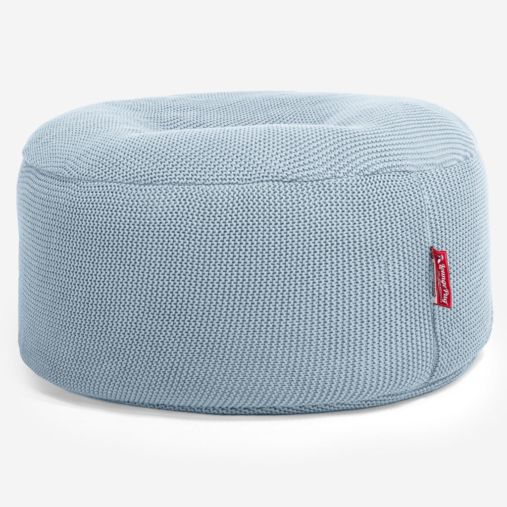 LOUNGE PUG - Ronde Poef - Zitzak - Ellos Gebreide Mistig Blauw