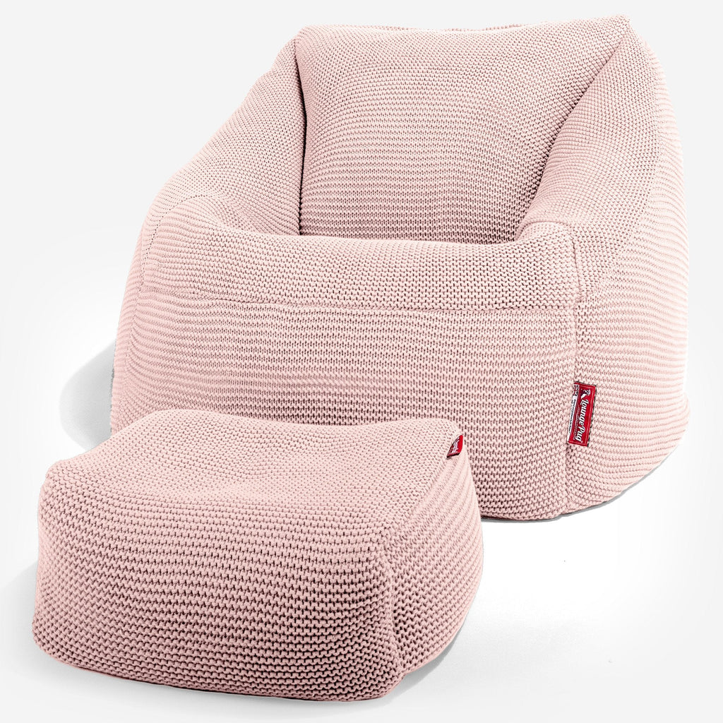 Lounge Pug - Ellos Gebreide - Zitzakstoel Nautilus - Zitzak Fauteuil - Baby Roze