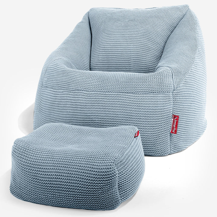 Lounge Pug - Ellos Gebreide - Zitzakstoel Nautilus - Zitzak Fauteuil - Mistig Blauw