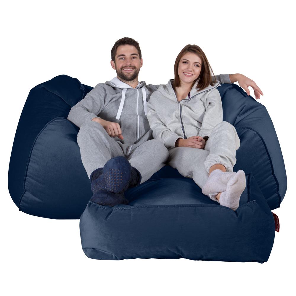 LOUNGE PUG, Grote Zitzak Bank, Slaapbank, Fluweel Marineblauw
