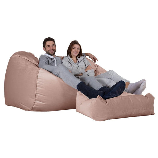 LOUNGE PUG, Grote Zitzak Bank, Slaapbank, Fluweel Roze
