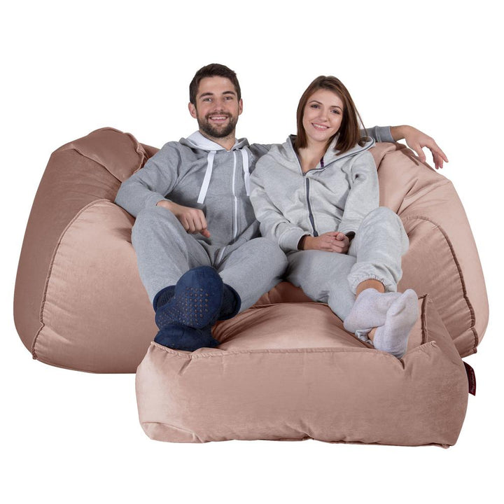 LOUNGE PUG, Grote Zitzak Bank, Slaapbank, Fluweel Roze