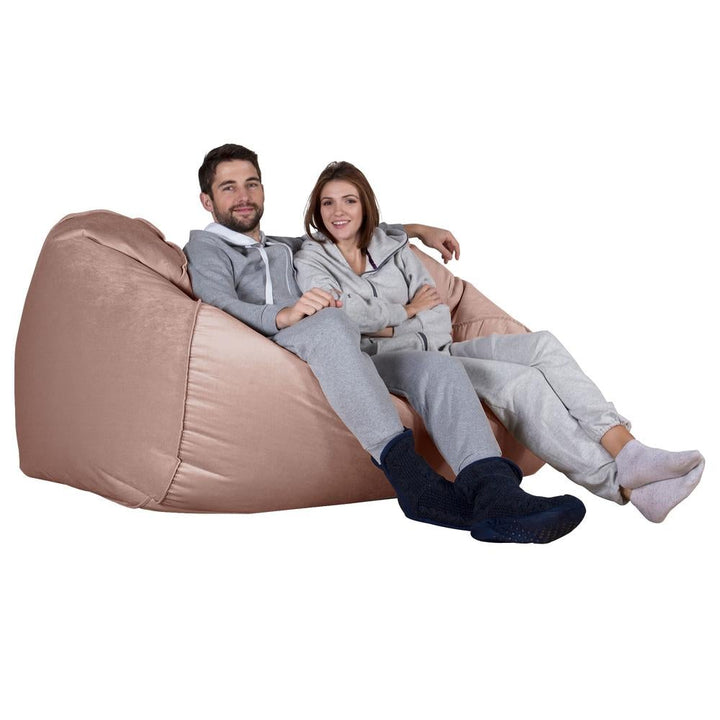 LOUNGE PUG, Grote Zitzak Bank, Slaapbank, Fluweel Roze