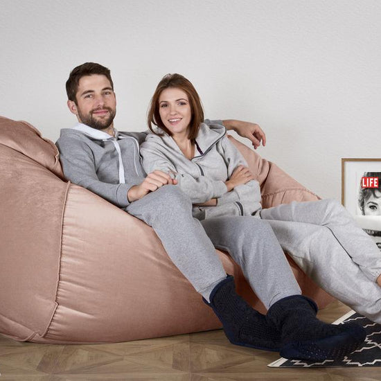 LOUNGE PUG, Grote Zitzak Bank, Slaapbank, Fluweel Roze