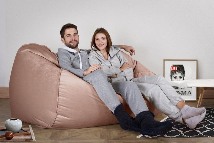 LOUNGE PUG, Grote Zitzak Bank, Slaapbank, Fluweel Roze