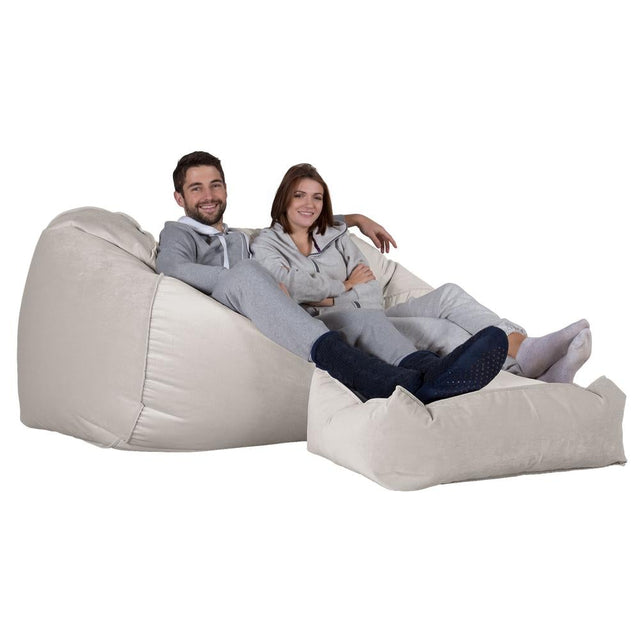 LOUNGE PUG, Grote Zitzak Bank, Slaapbank, Fluweel Zilver