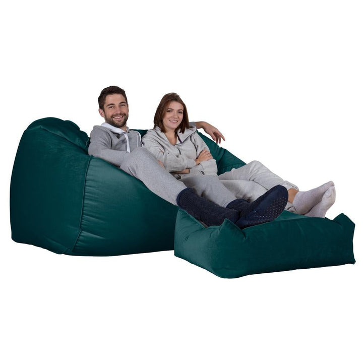 LOUNGE PUG, Grote Zitzak Bank, Slaapbank, Fluweel Petrol