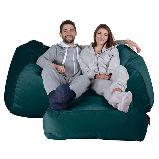 LOUNGE PUG, Grote Zitzak Bank, Slaapbank, Fluweel Petrol