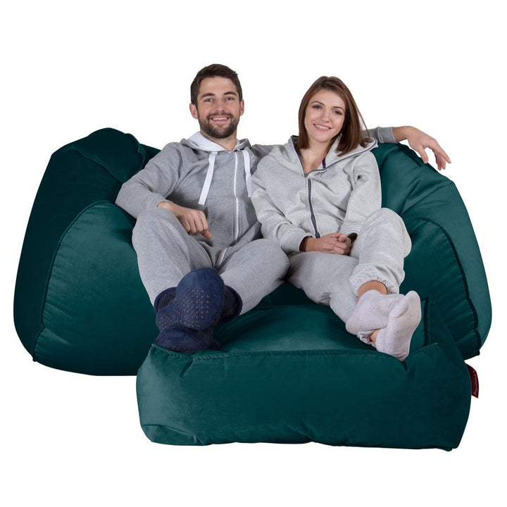 LOUNGE PUG, Grote Zitzak Bank, Slaapbank, Fluweel Petrol