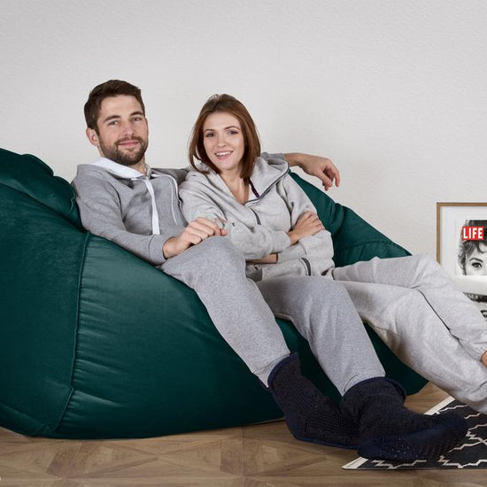 LOUNGE PUG, Grote Zitzak Bank, Slaapbank, Fluweel Petrol