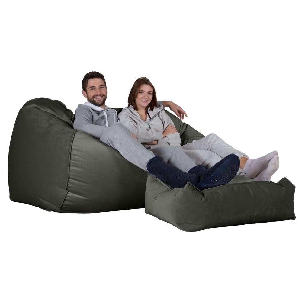 LOUNGE PUG, Grote Zitzak Bank, Slaapbank, Fluweel Antraciet