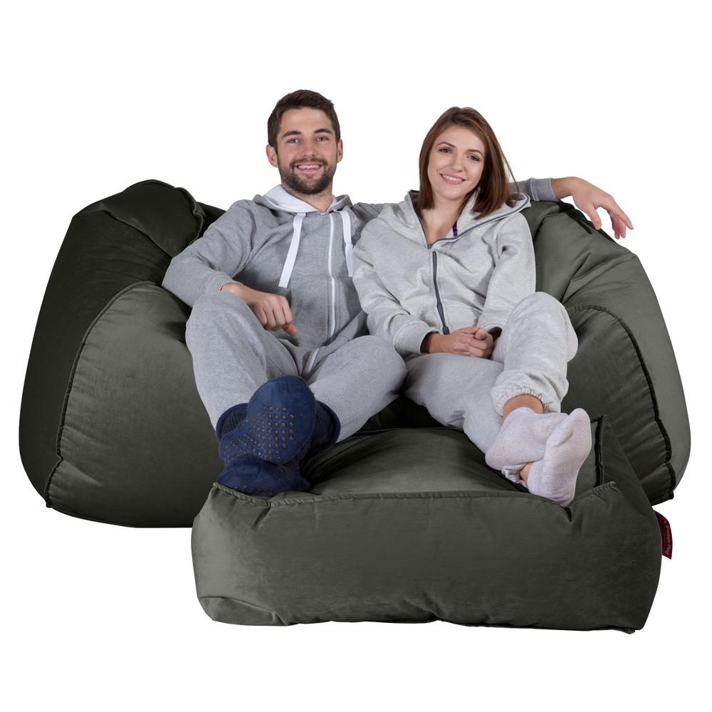 LOUNGE PUG, Grote Zitzak Bank, Slaapbank, Fluweel Antraciet