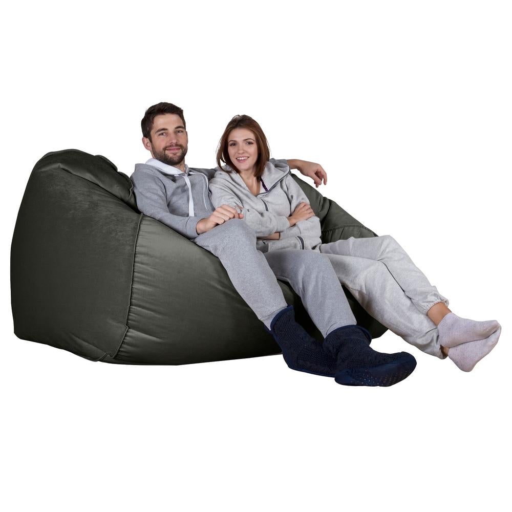 LOUNGE PUG, Grote Zitzak Bank, Slaapbank, Fluweel Antraciet