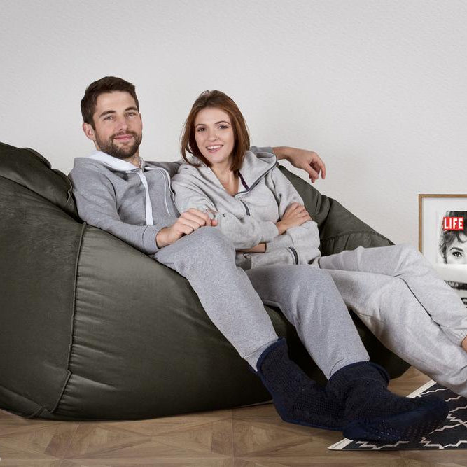 LOUNGE PUG, Grote Zitzak Bank, Slaapbank, Fluweel Antraciet