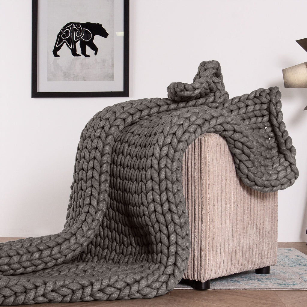 Lounge Pug - Verzwaarde Deken voor Volwassenen - Grof Gebreid Grijs - 5 KG 135 x 150 cm