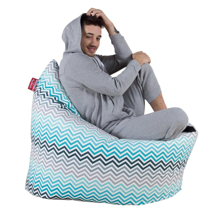 LOUNGE PUG - Zitzak XXL - Vloerkussen Poef - Geometrische Afdruk Chevron  Petrol