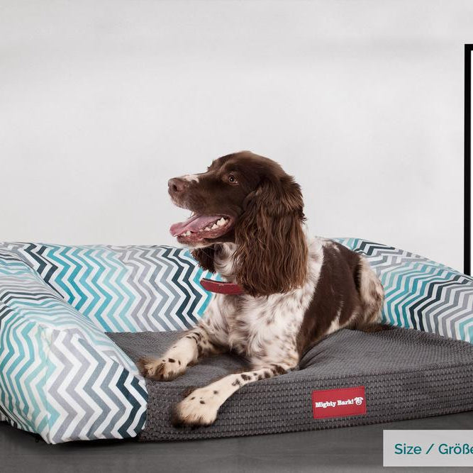 "De Slaapbank Van Mighty-Bark", Orthopedisch Hondenbank, Hondenbed, Hondenmand, Klein, Groot, XXL, Geometrische Afdruk Blauw