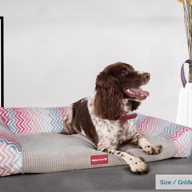 "De Slaapbank Van Mighty-Bark", Orthopedisch Hondenbank, Hondenbed, Hondenmand, Klein, Groot, XXL, Geometrische Afdruk Roze