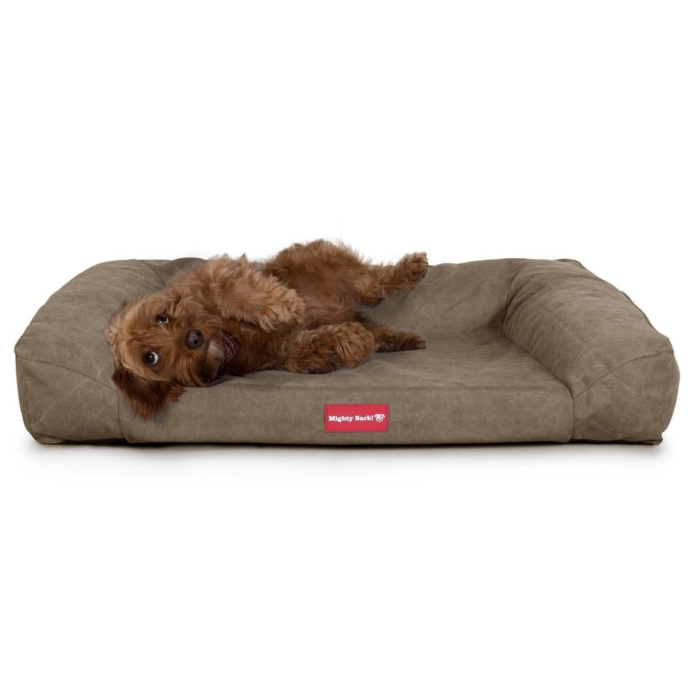 "De Slaapbank Van Mighty-Bark", Orthopedisch Hondenbank, Hondenbed, Hondenmand, Klein, Groot, XXL, Stonewashed Kaki