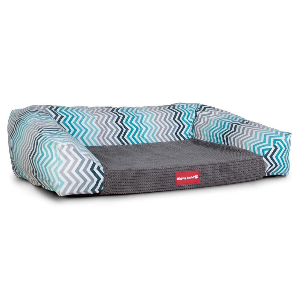 "De Slaapbank Van Mighty-Bark", Orthopedisch Hondenbank, Hondenbed, Hondenmand, Klein, Groot, XXL, Geometrische Afdruk Blauw