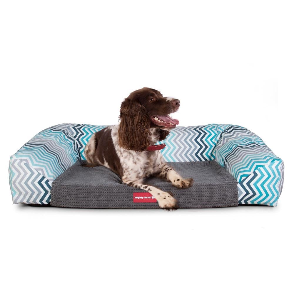 "De Slaapbank Van Mighty-Bark", Orthopedisch Hondenbank, Hondenbed, Hondenmand, Klein, Groot, XXL, Geometrische Afdruk Blauw
