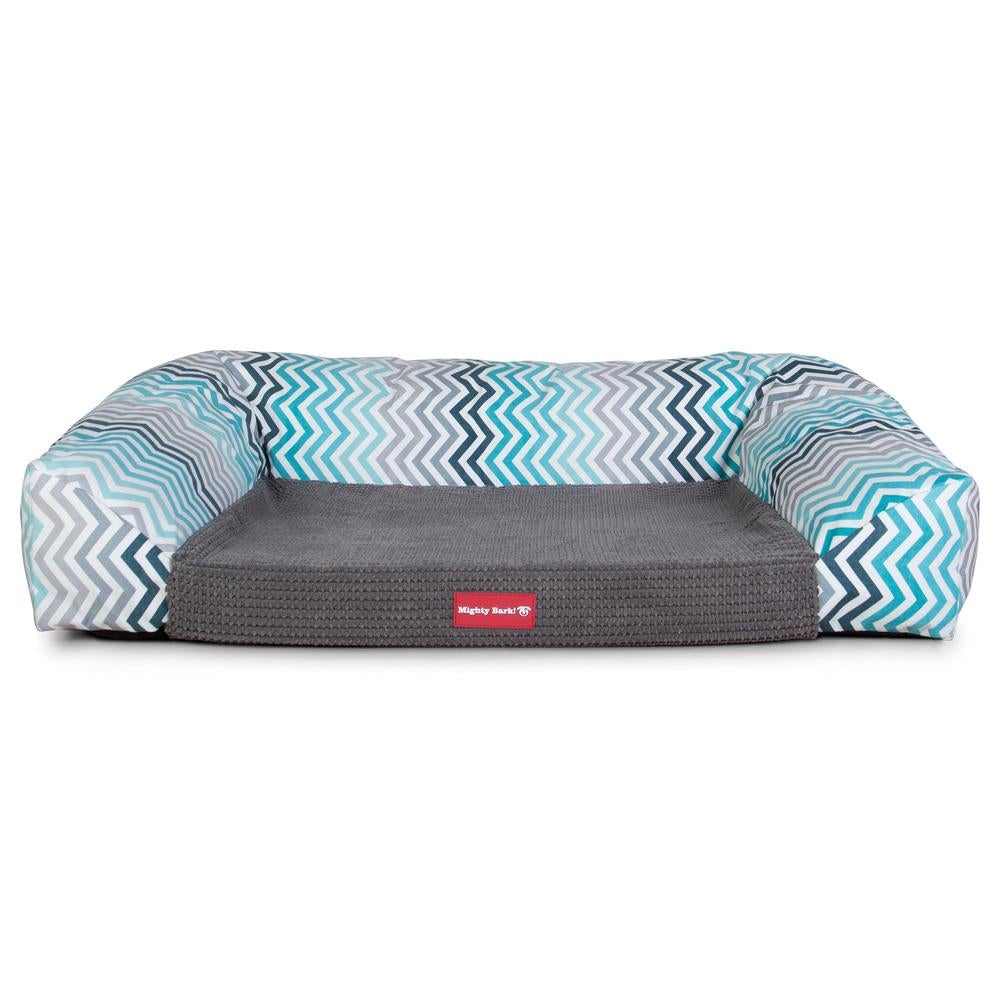 "De Slaapbank Van Mighty-Bark", Orthopedisch Hondenbank, Hondenbed, Hondenmand, Klein, Groot, XXL, Geometrische Afdruk Blauw