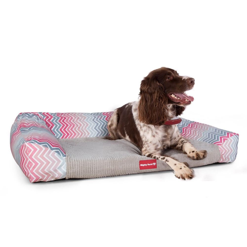 "De Slaapbank Van Mighty-Bark", Orthopedisch Hondenbank, Hondenbed, Hondenmand, Klein, Groot, XXL, Geometrische Afdruk Roze